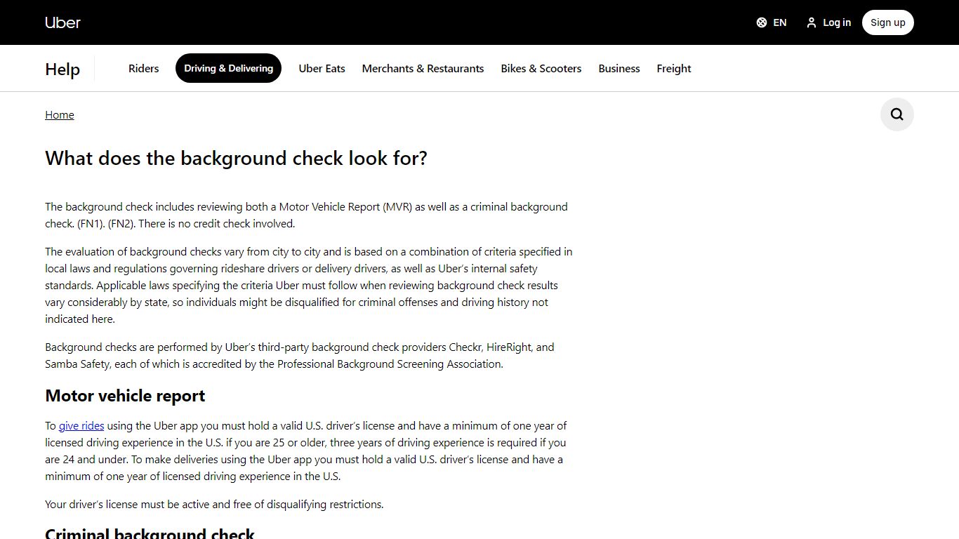 What does the background check look for? - Uber Help